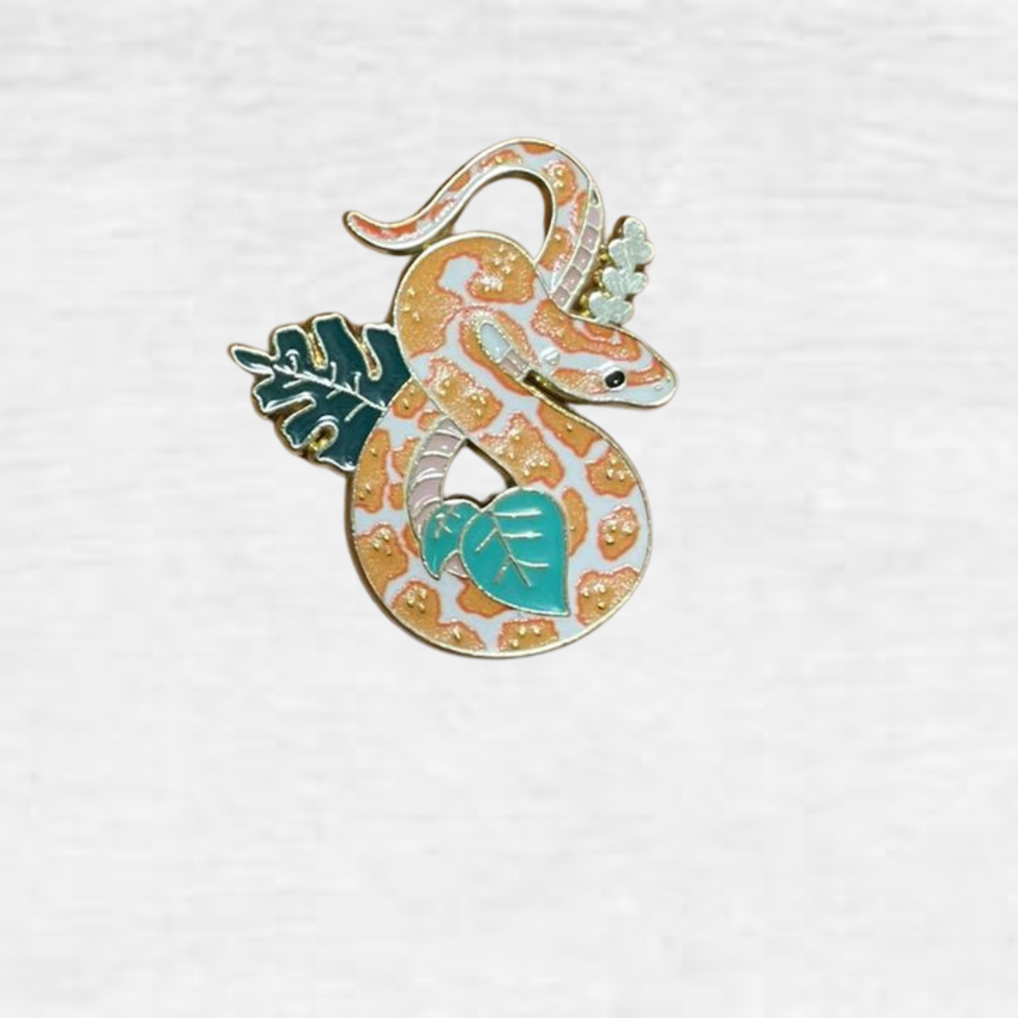 Ceramic Pin - Yellow and White Snake Wrapped in foliage