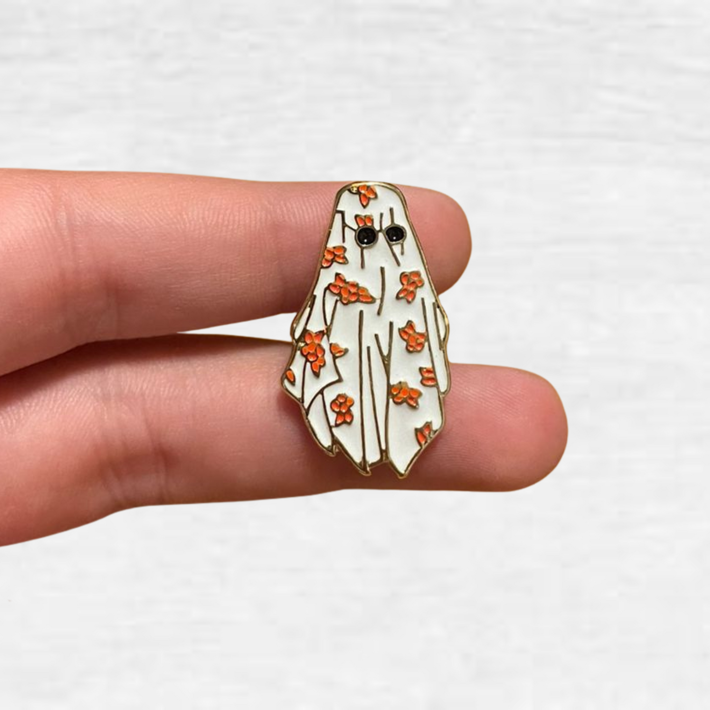 Ceramic Pin - Ghost with Orange Leaves