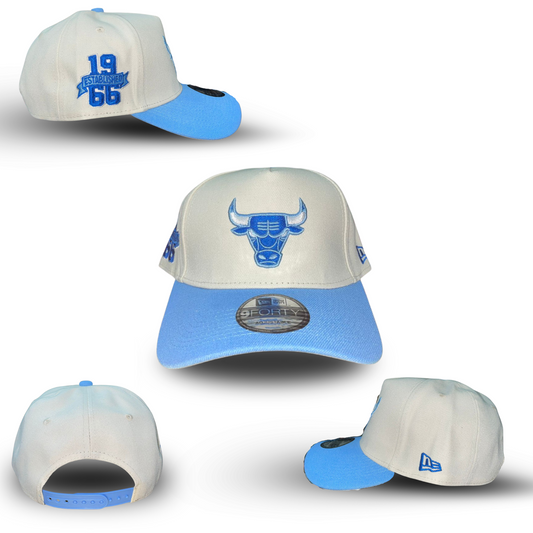 Snapback Cap - Light Blue and White/Cream Bulls Snapback