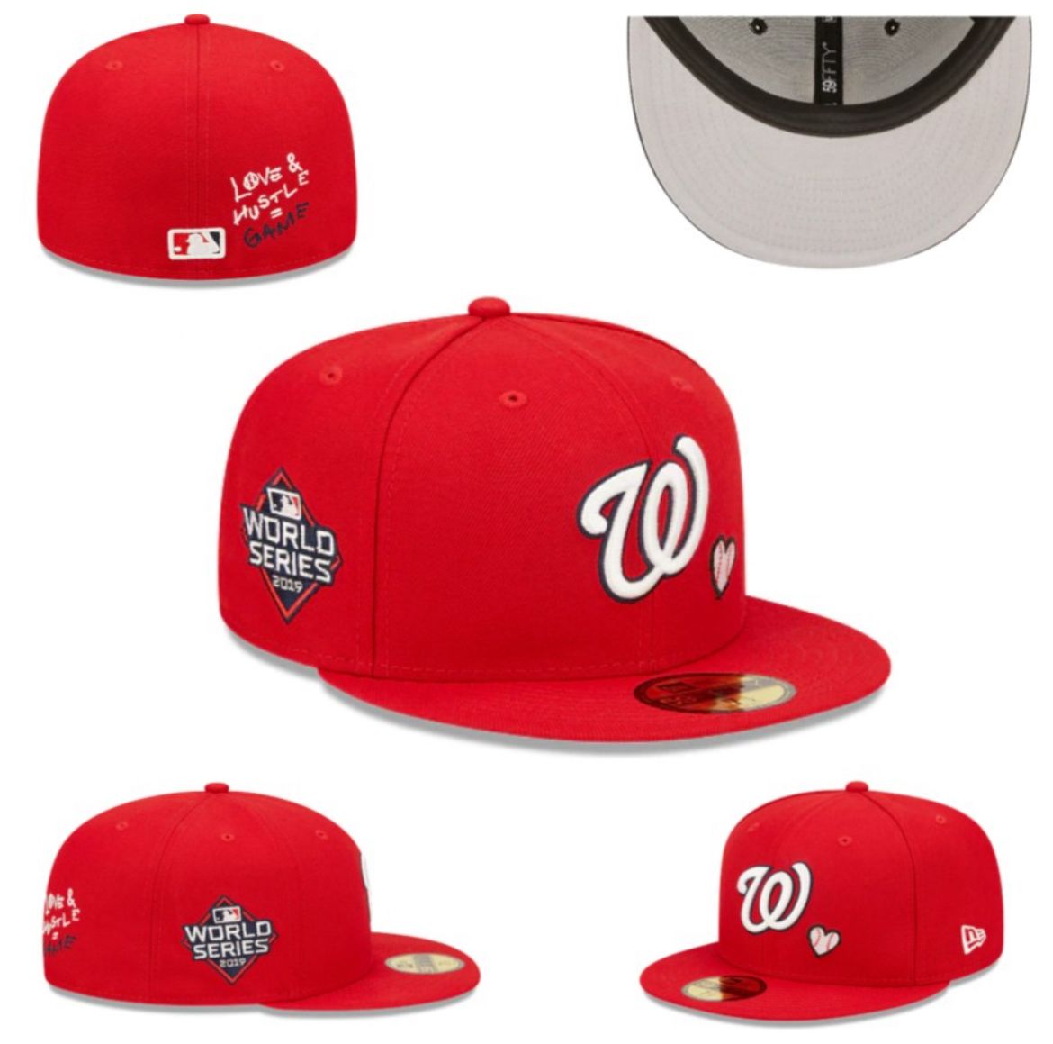 Red "Love & Hustle = Game" - Washington Nationals Fitted - 7 1/2