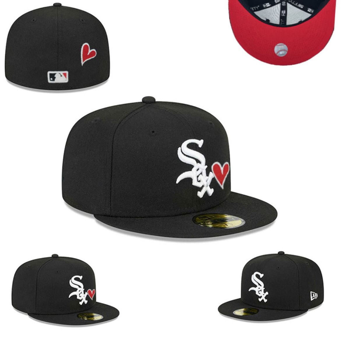 Black White Sox with Heart Fitted - 7 1/2