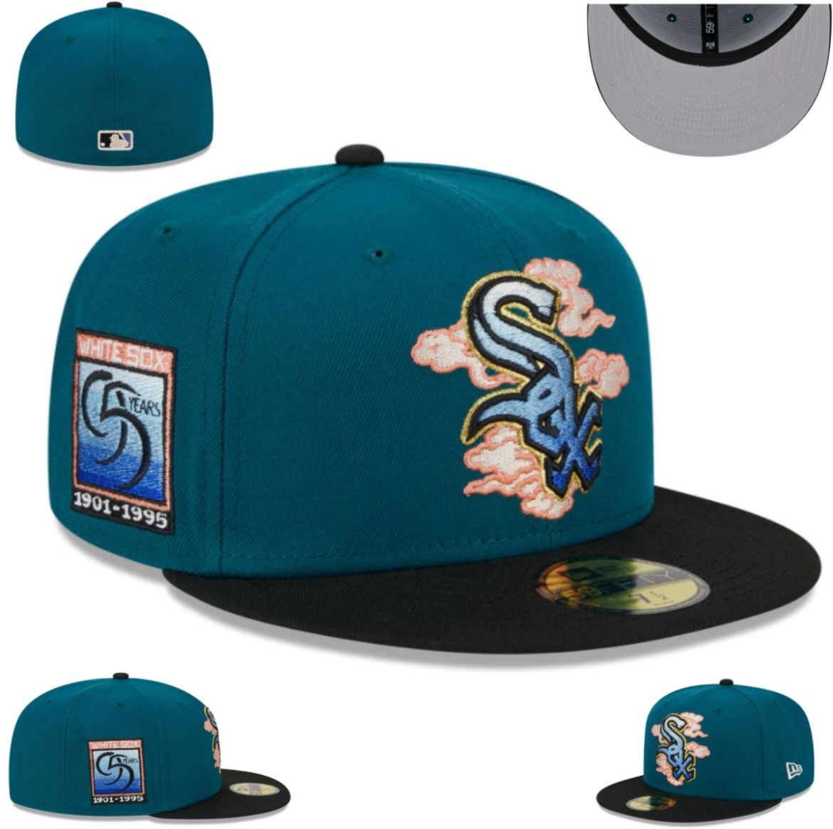 Dark Blue Floral White Sox Fitted - 7 1/2