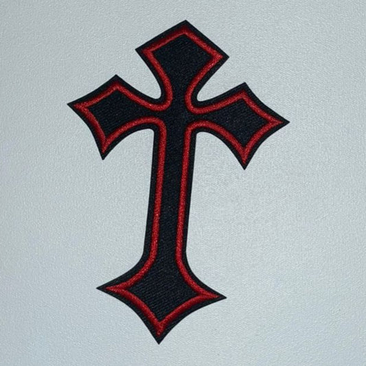 Embroidered Patch - Black Cross with Red Lining
