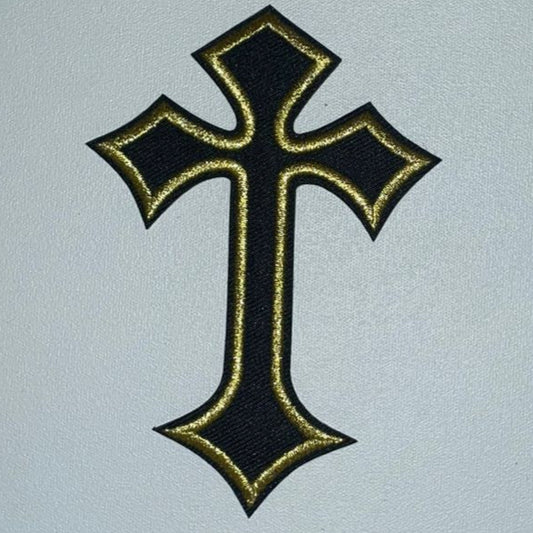 Embroidered Patch - Black Cross with Gold Outline
