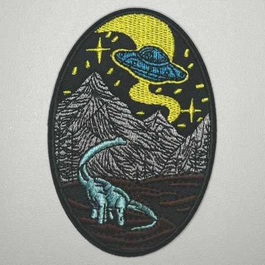 Embroidered Patch - Dinousar Abduction with UFO