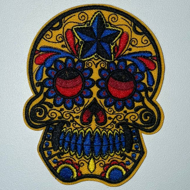 Embroidered Patch - Yellow Mexican Skull Patch