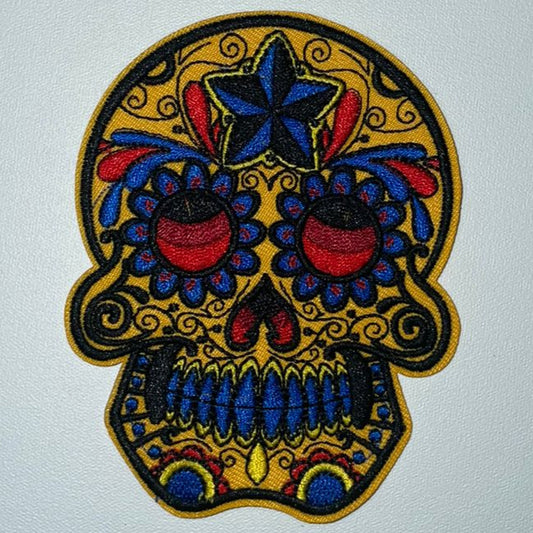 Embroidered Patch - Yellow Mexican Skull Patch